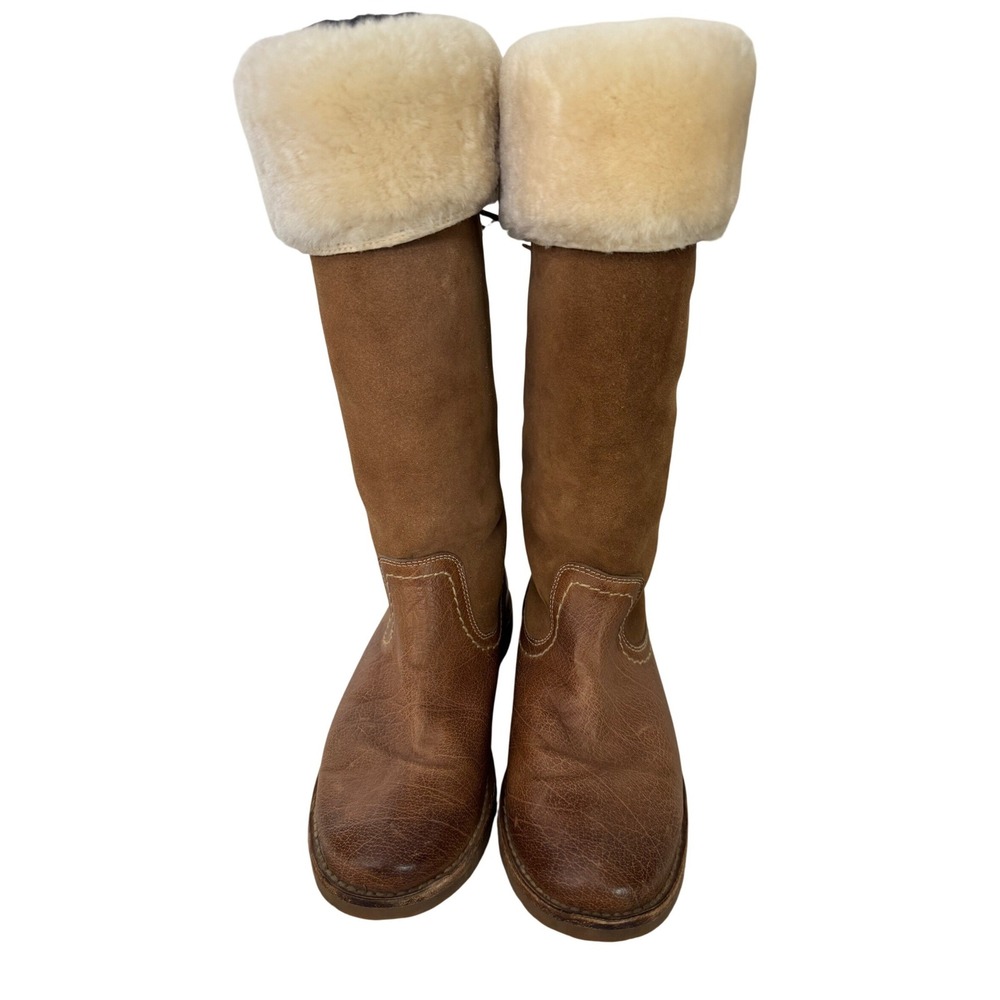 Frye Celia Shearling Back Lace Tall Boots 8.5 Brown
